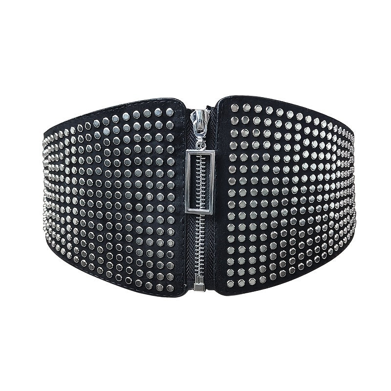 Wide Elastic Studded Belt Female Waist Gothic Plus Size Stretch Girdle Ladies Long Belts For Women Corset Waistband -