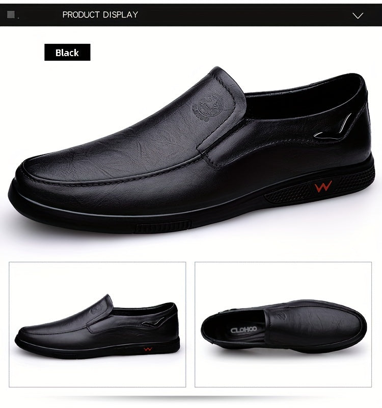 Step into comfort and safety with these men's genuine leather slip-on, slip-resistant shoes! -