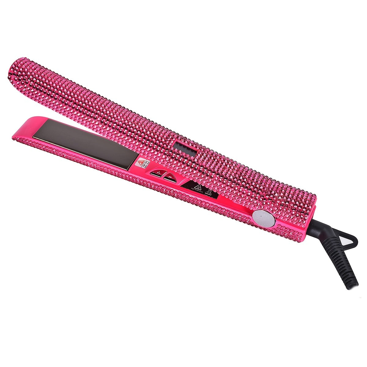 Style like a pro with this 2-in-1 professional hair straightener and curler, encrusted for that extra glam! -