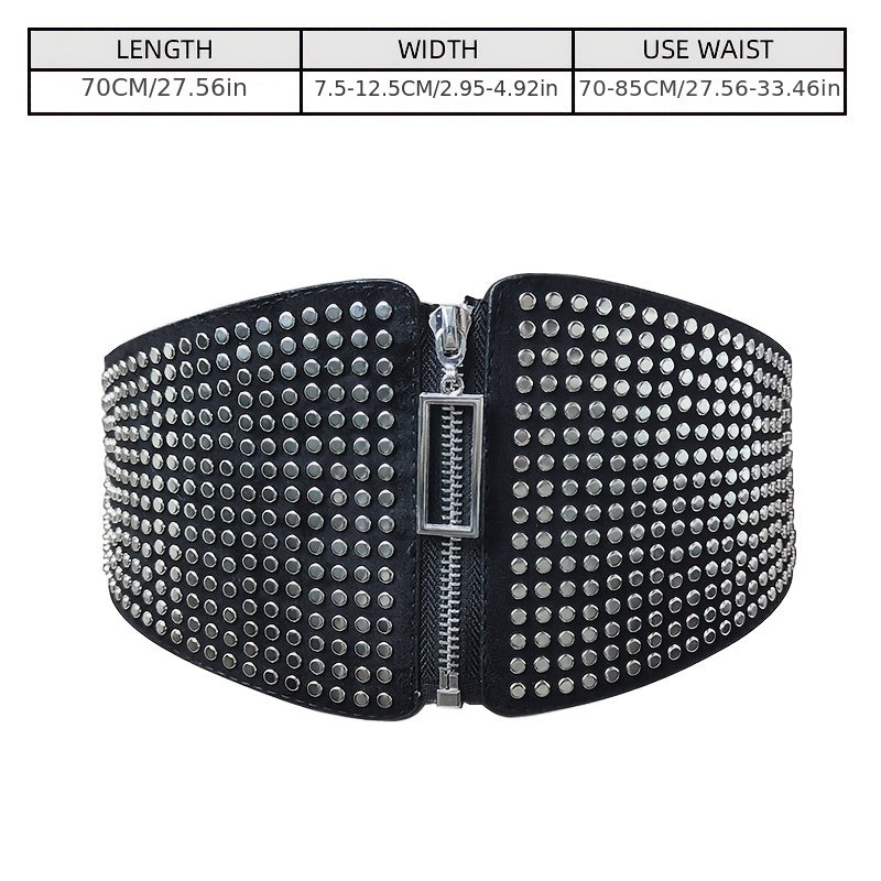 Wide Elastic Studded Belt Female Waist Gothic Plus Size Stretch Girdle Ladies Long Belts For Women Corset Waistband -