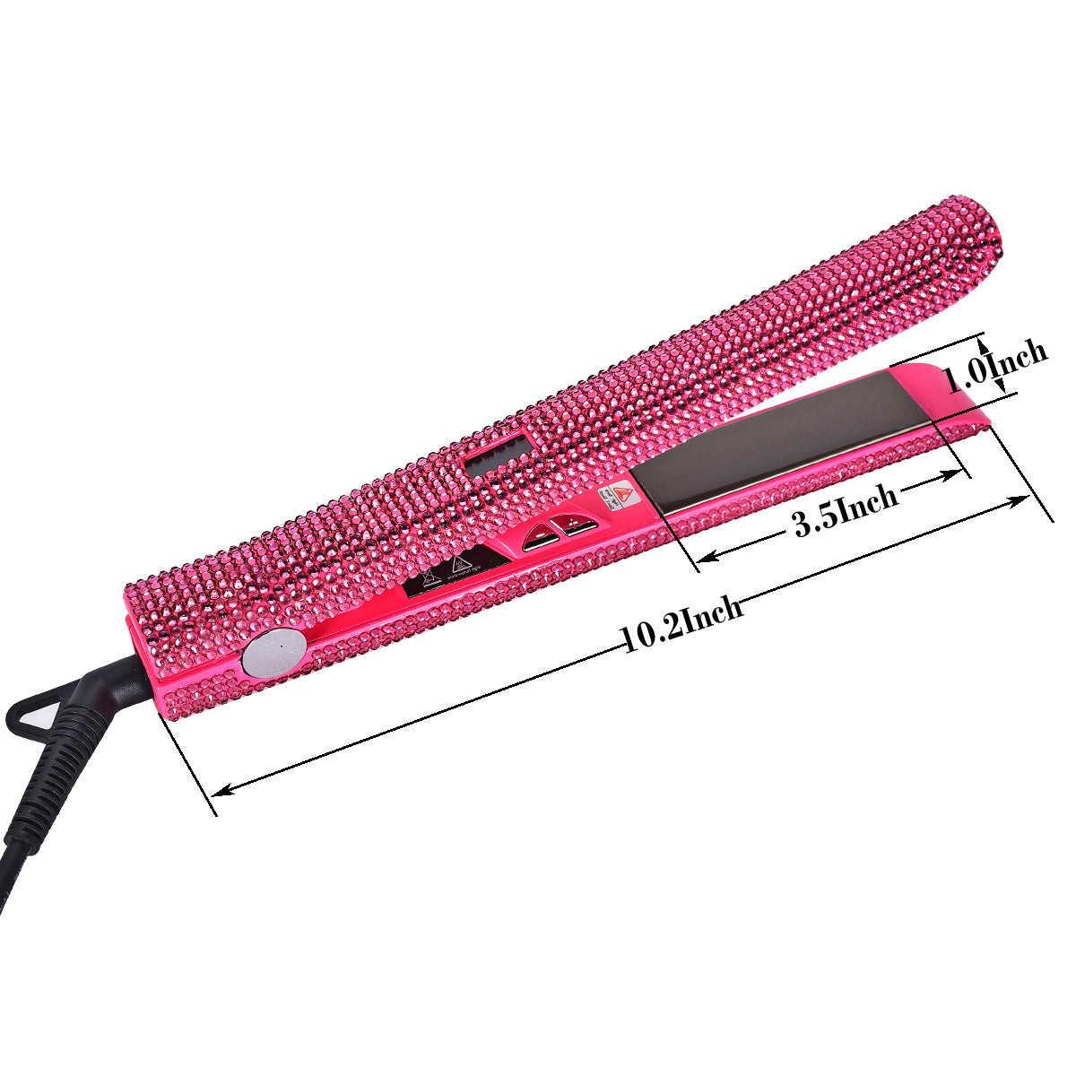 Style like a pro with this 2-in-1 professional hair straightener and curler, encrusted for that extra glam! -