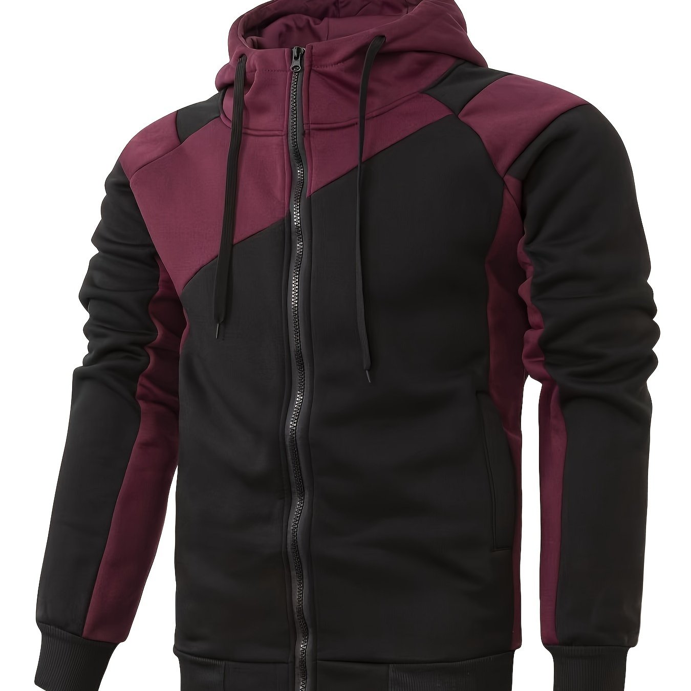 Men's Casual Color Block Zip Up Jacket With Hood - Varsity Style - Soft Fleece Lining - Perfect for Fall/Winter - Ideal Gift for Teenagers & Young Adults -