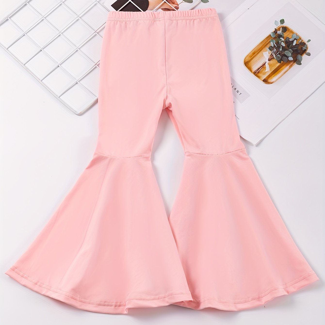 Girls' High-Waisted Flared Pants - Stretchy Bell-Bottoms, Non-Belted Waist, for Dance, Everyday & Formal Events - Spring/Fall Pants for Girls - Easy-Care Outfit, Dance Attire, Non belted Design, Comfortable Fit, Perfect for O -