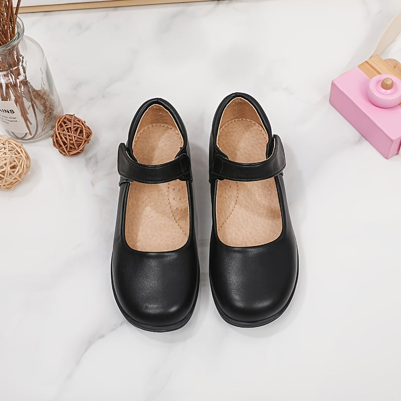 Girls' Black Mary Jane Shoes with Bow Detail - Non-Slip Synthetic Faux, Ideal for Performances & School Uniforms -