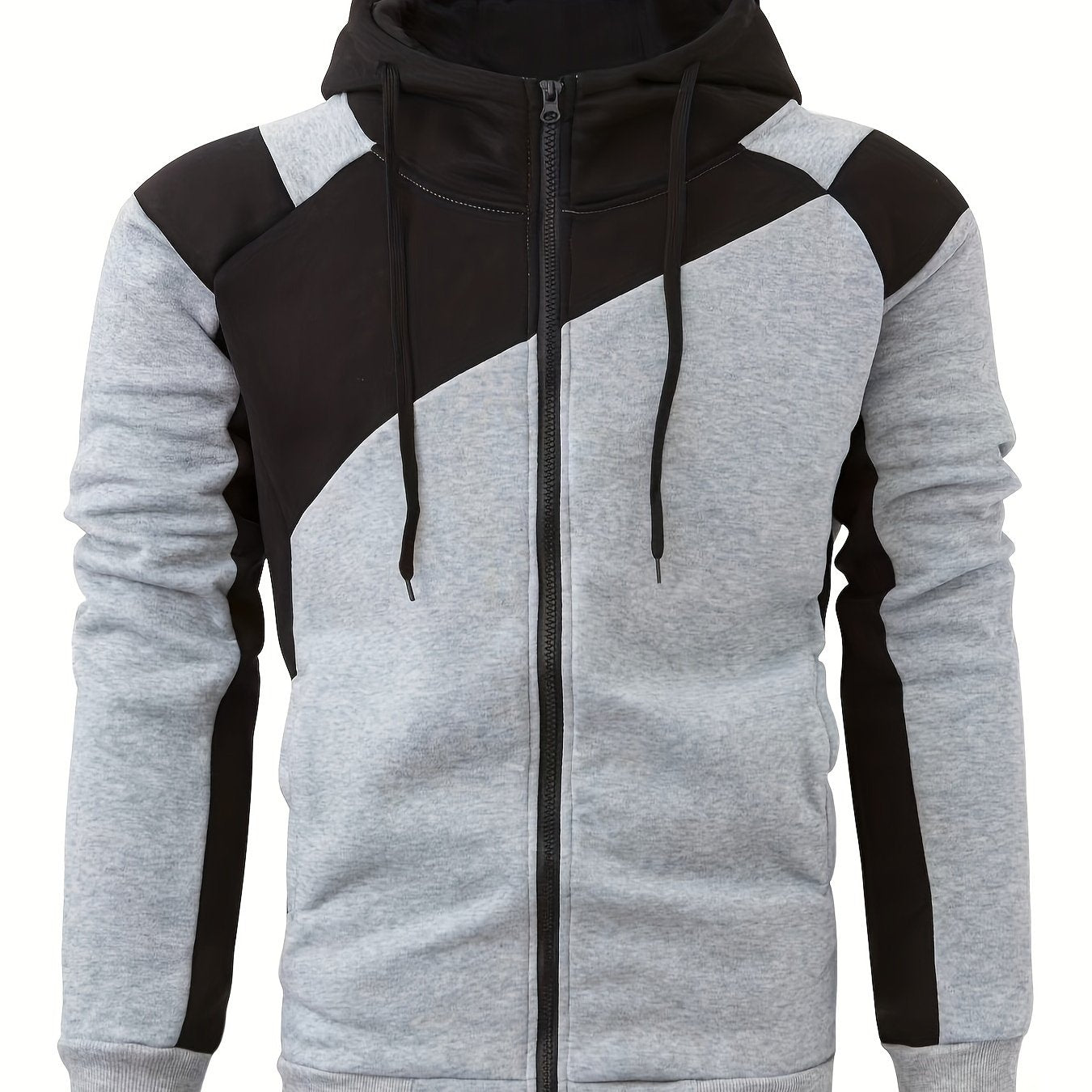Men's Casual Color Block Zip Up Jacket With Hood - Varsity Style - Soft Fleece Lining - Perfect for Fall/Winter - Ideal Gift for Teenagers & Young Adults -