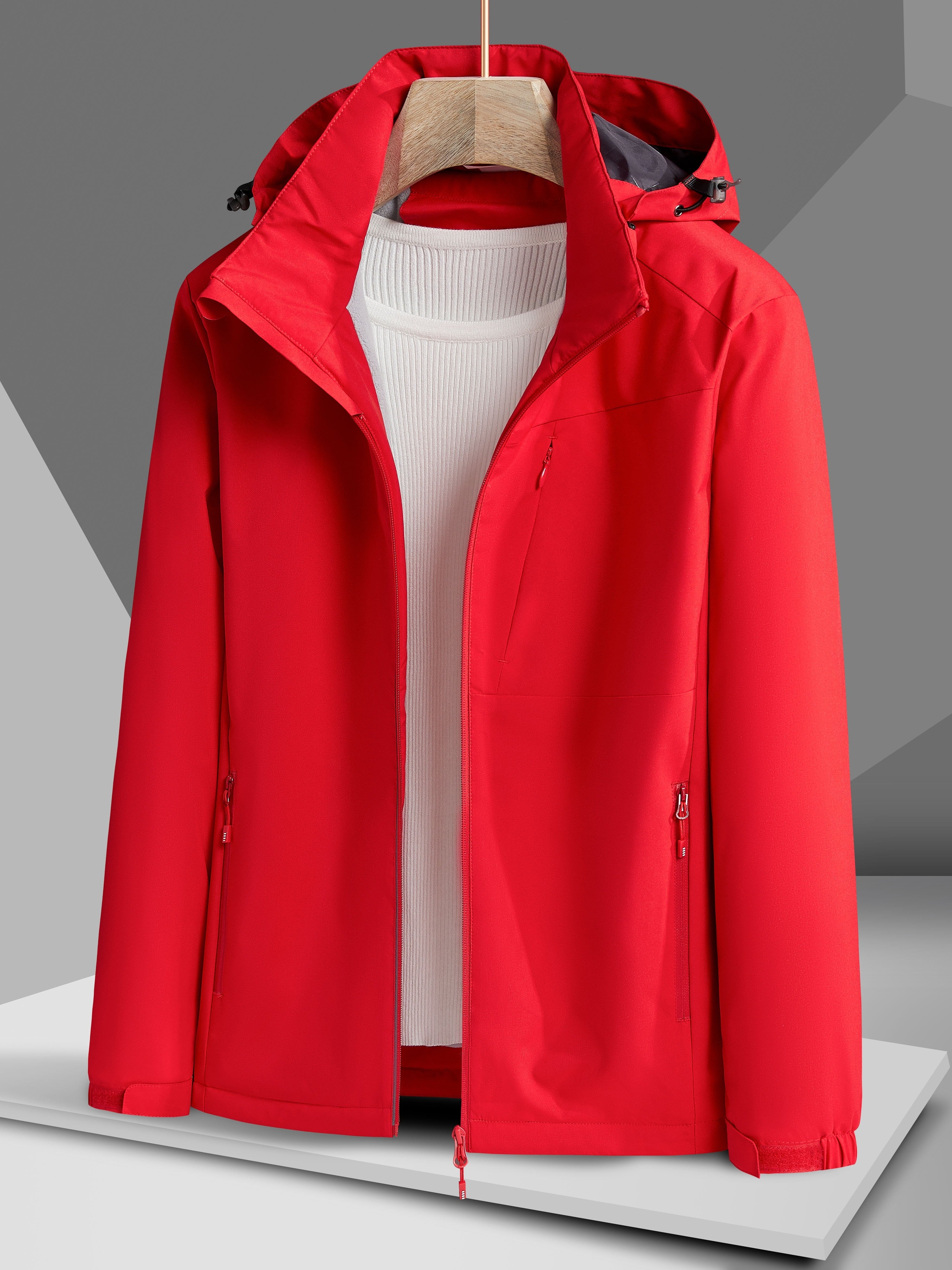 Women's Autumn and Winter Outdoor Sports Casual Warm Fleece Lined Windproof Stand Collar Jacket -