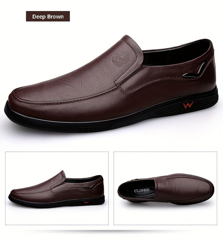 Step into comfort and safety with these men's genuine leather slip-on, slip-resistant shoes! -
