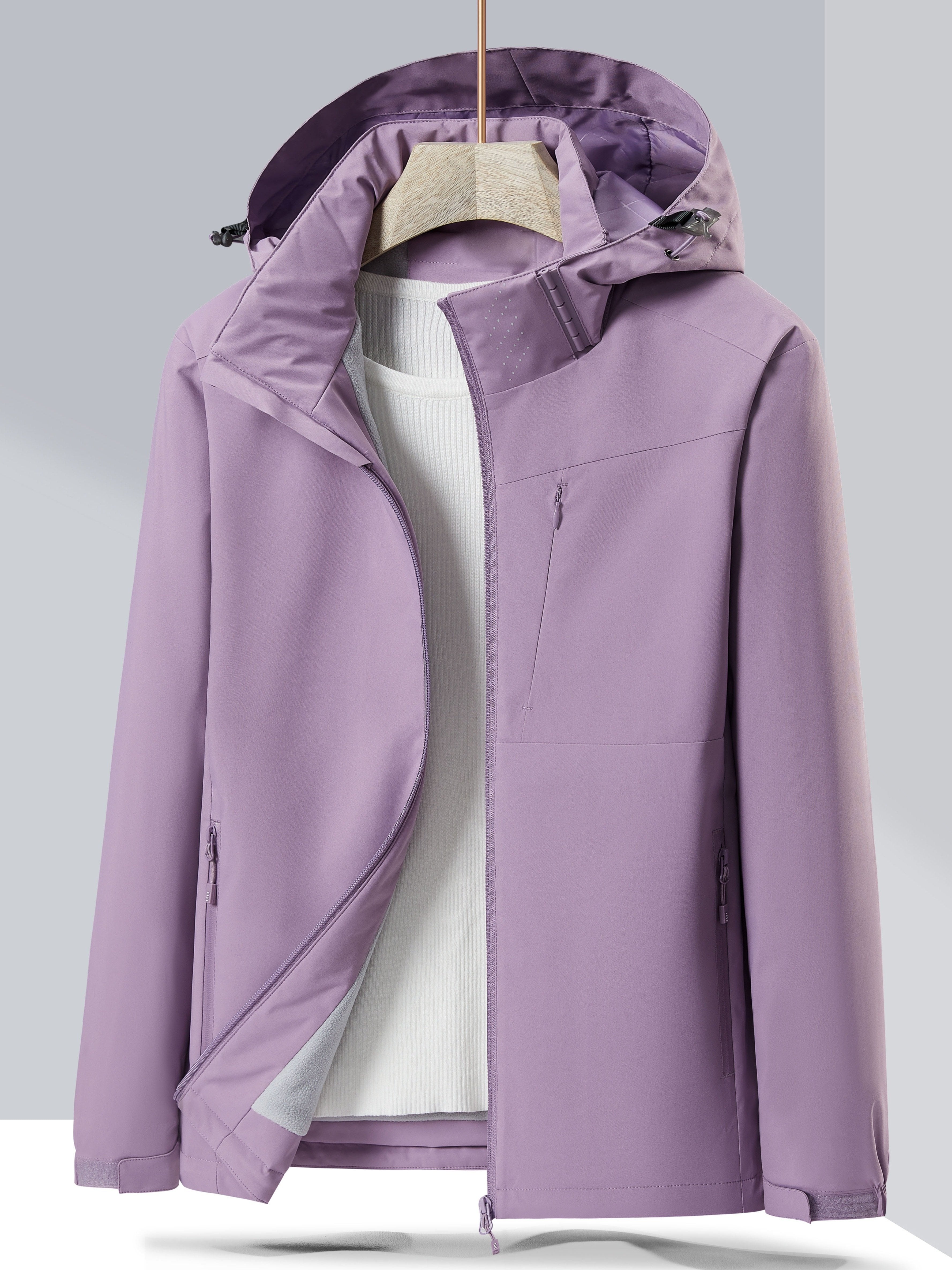Women's Autumn and Winter Outdoor Sports Casual Warm Fleece Lined Windproof Stand Collar Jacket -