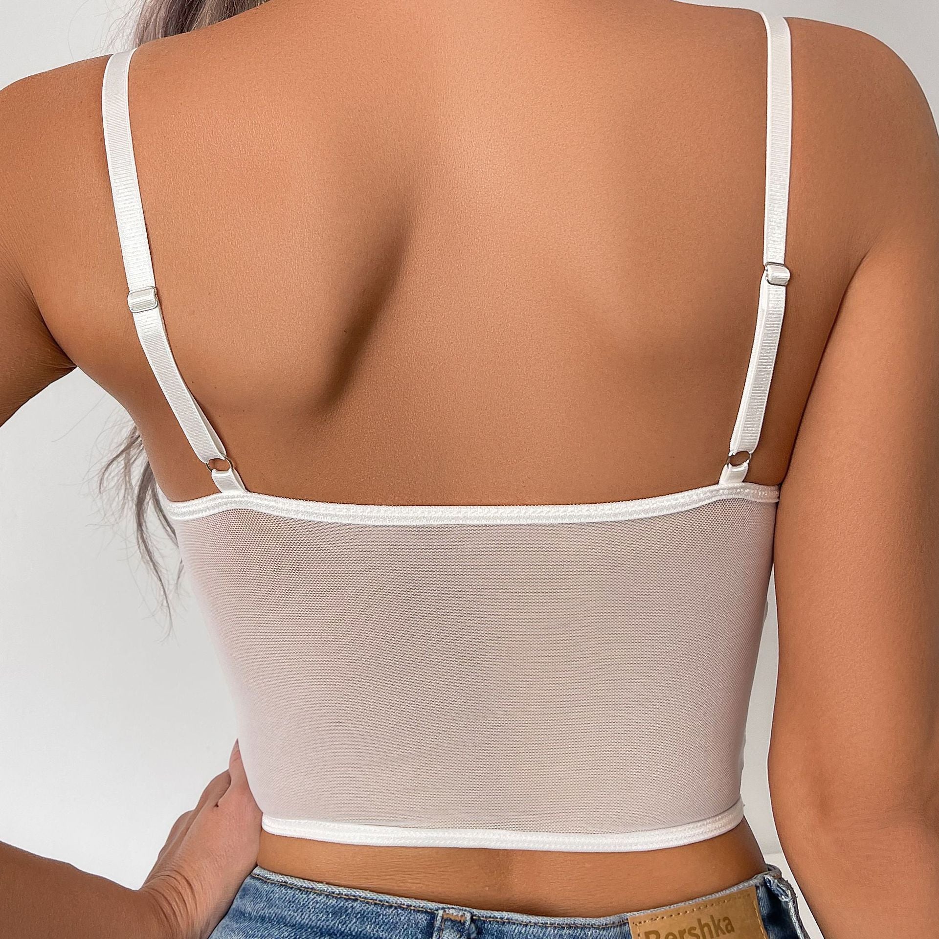 Floral Lace Push Up Cami Coeset, Contrast Mesh Hollow Out Crop Top Bra, Women's Lingerie & Underwear -