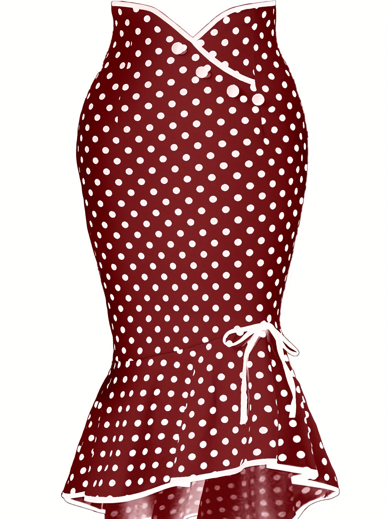Polka Dot Bodycon Button Lace Up Skirts, Sexy Mature Fishtail Party Skirts, Women's Clothing -