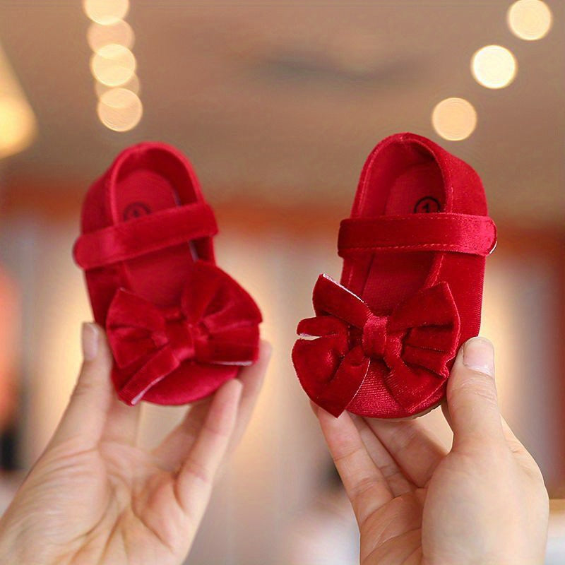 Baby Girls Mary Jane Flats With Bowknot First Walker Shoes Crib Shoes Princess Wedding Party Christmas Dress Shoes -