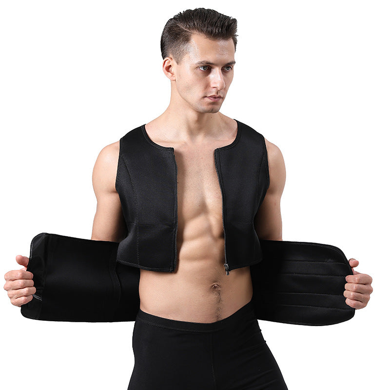Optimize your workout with this men's adjustable compression tank top and waist trainer set! -
