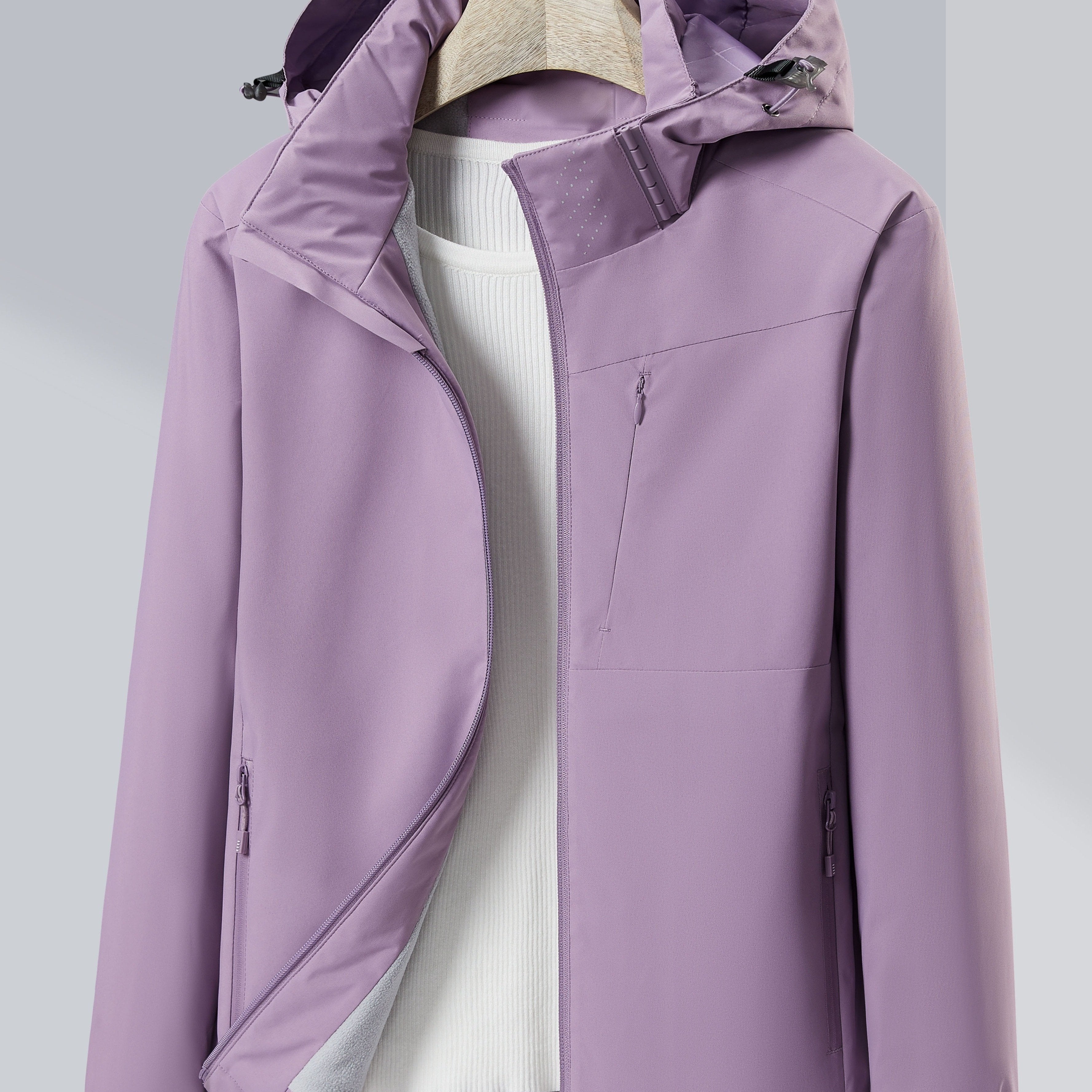 Women's Autumn and Winter Outdoor Sports Casual Warm Fleece Lined Windproof Stand Collar Jacket -