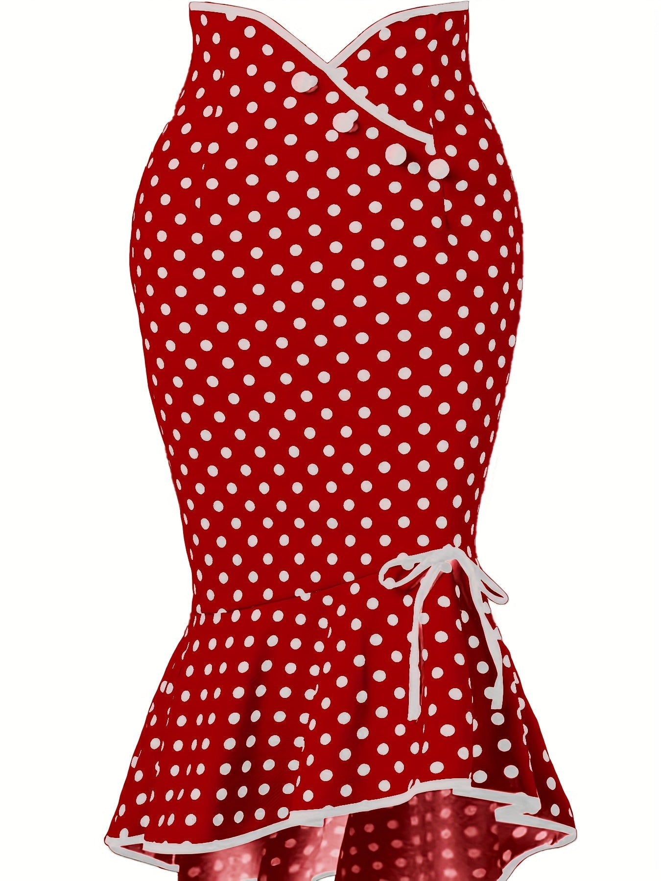 Polka Dot Bodycon Button Lace Up Skirts, Sexy Mature Fishtail Party Skirts, Women's Clothing -