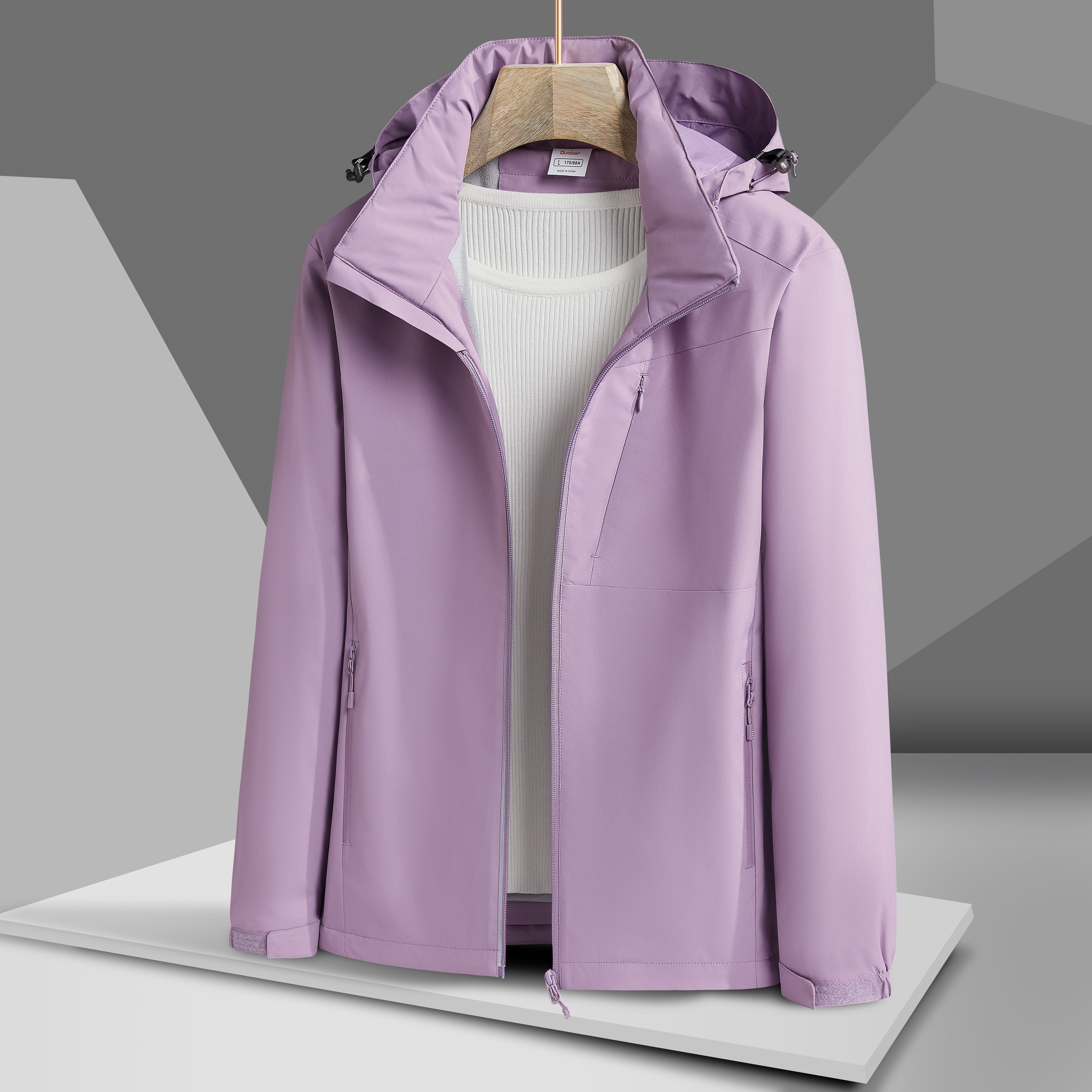 Women's Autumn and Winter Outdoor Sports Casual Warm Fleece Lined Windproof Stand Collar Jacket -