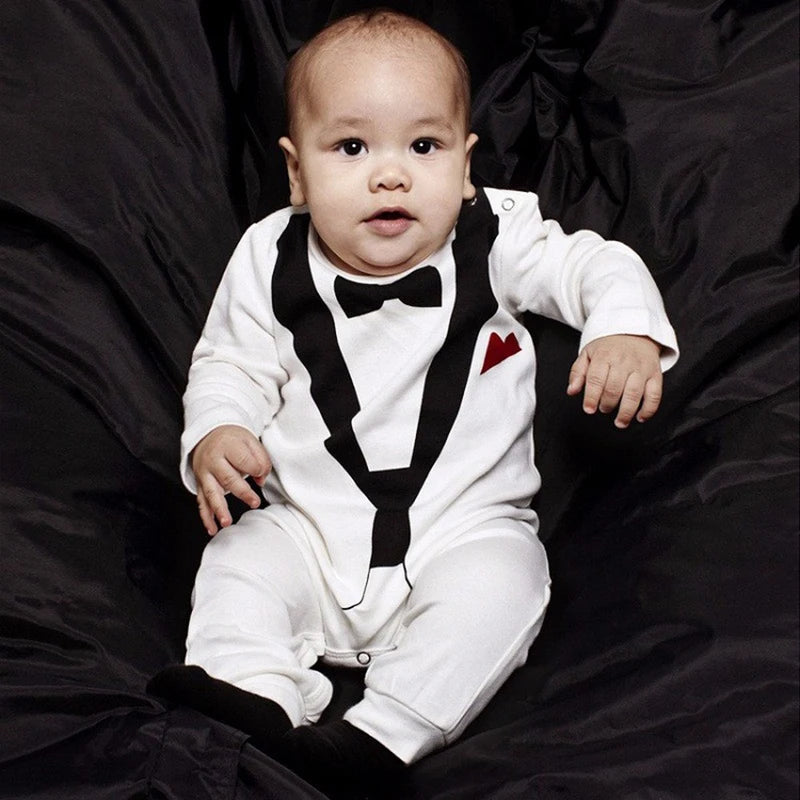 Dress your little gentleman in style with this cotton formal romper—perfect for baby boys who love to look sharp and charming! -