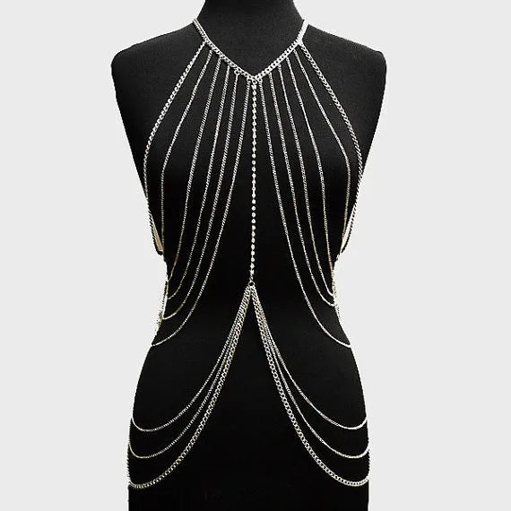 Multilayer Women Body Chain Harness Female Chest Chain Shiny Sexy Accessories Fashion Waist Jewelry Body Decoration -