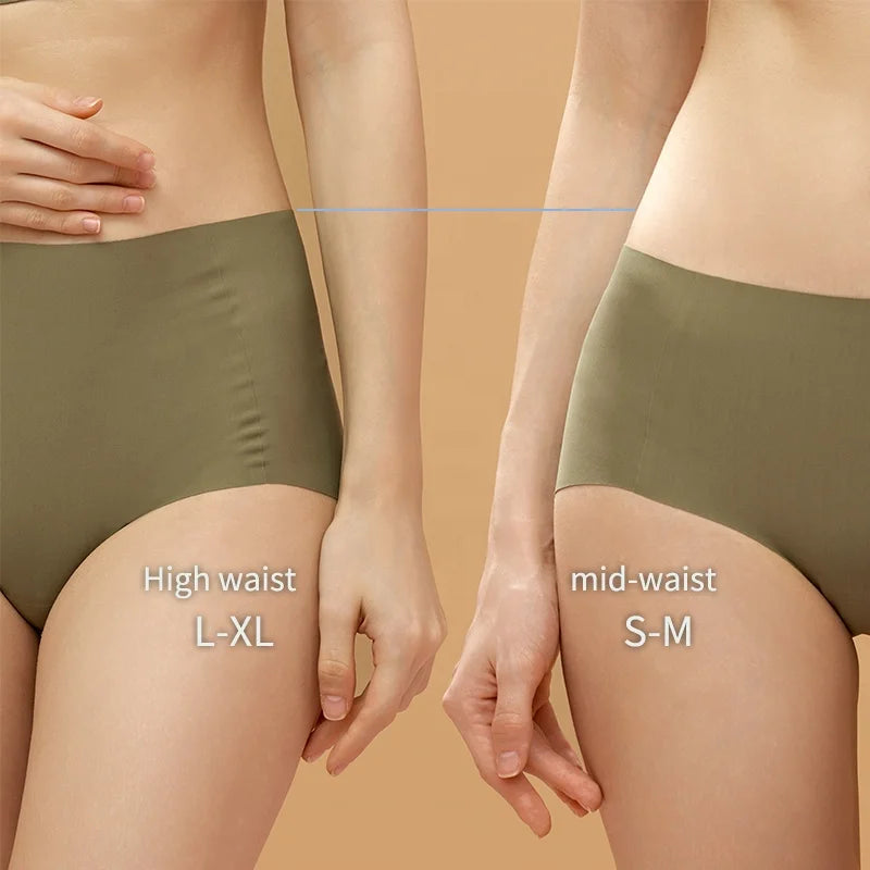 Wholesale Woman Ice Silk Panty Solid Mid-waist Seamless Laser Cut Not-trace Panty Underwear One-piece Traceless Panties -