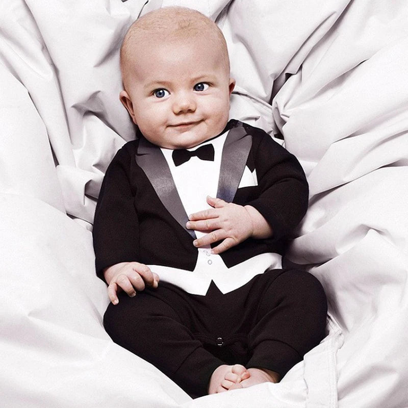 Dress your little gentleman in style with this cotton formal romper—perfect for baby boys who love to look sharp and charming! -