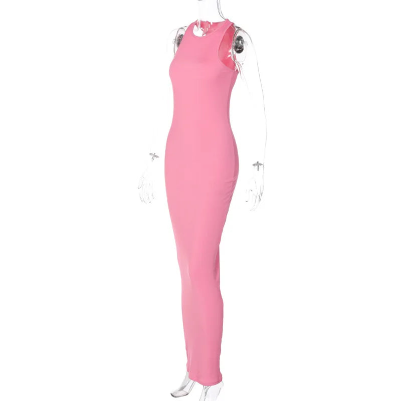 Sleeveless O Neck Bodycon Maxi Dress -