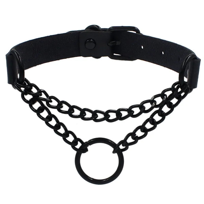 Round Layered Necklace Black Chain for Women and Men -