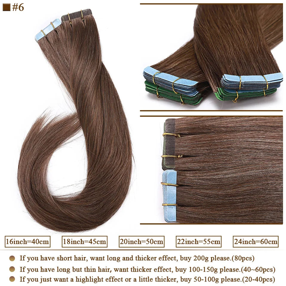 S-noilite Tape In Human Hair Extensions 2.5g/pc Straight Glue In Real Hair Extensions Human Hair Seamless Invisible Double Sides -