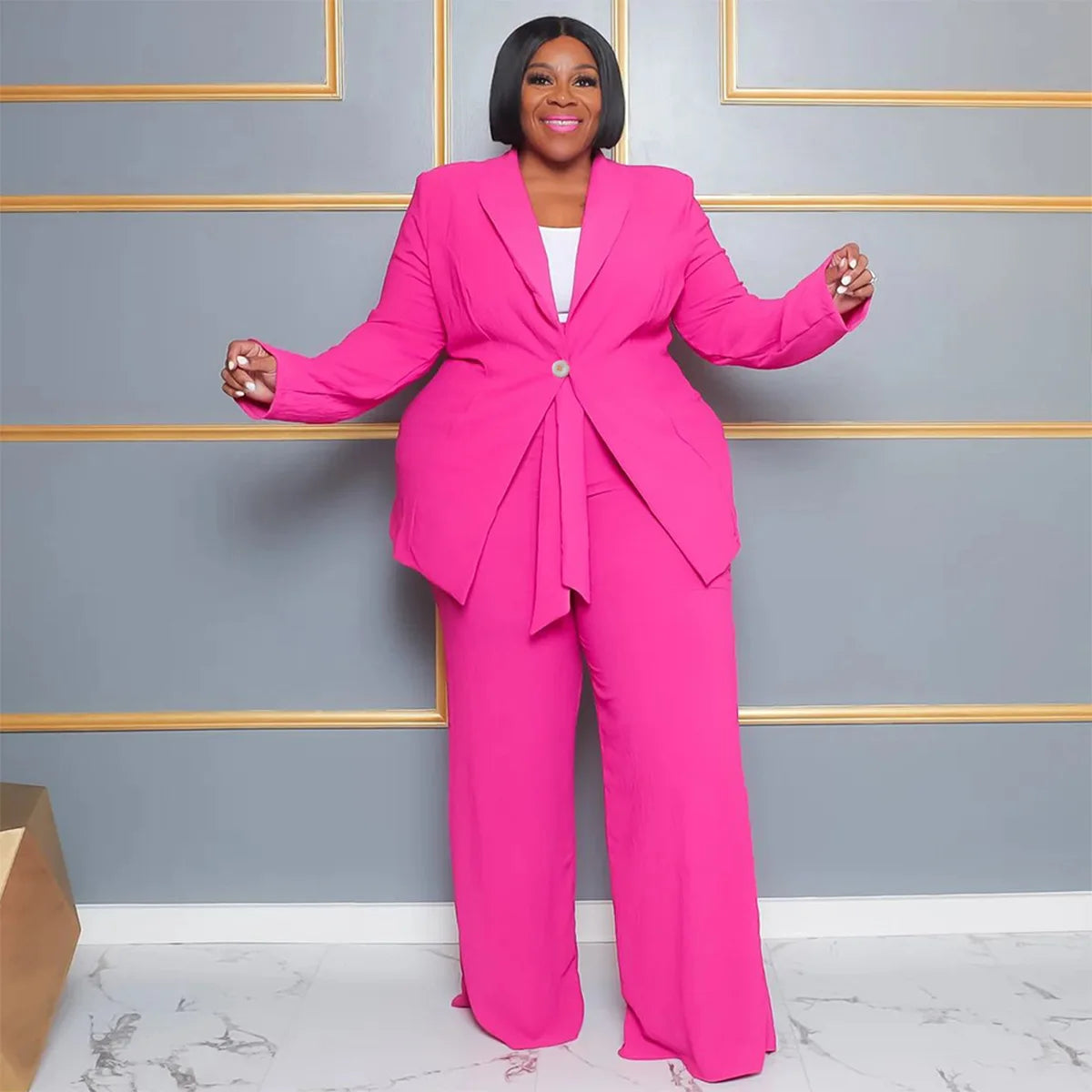 Woman Two Pieces Blazers Top and Pants Set (Plus Size) -