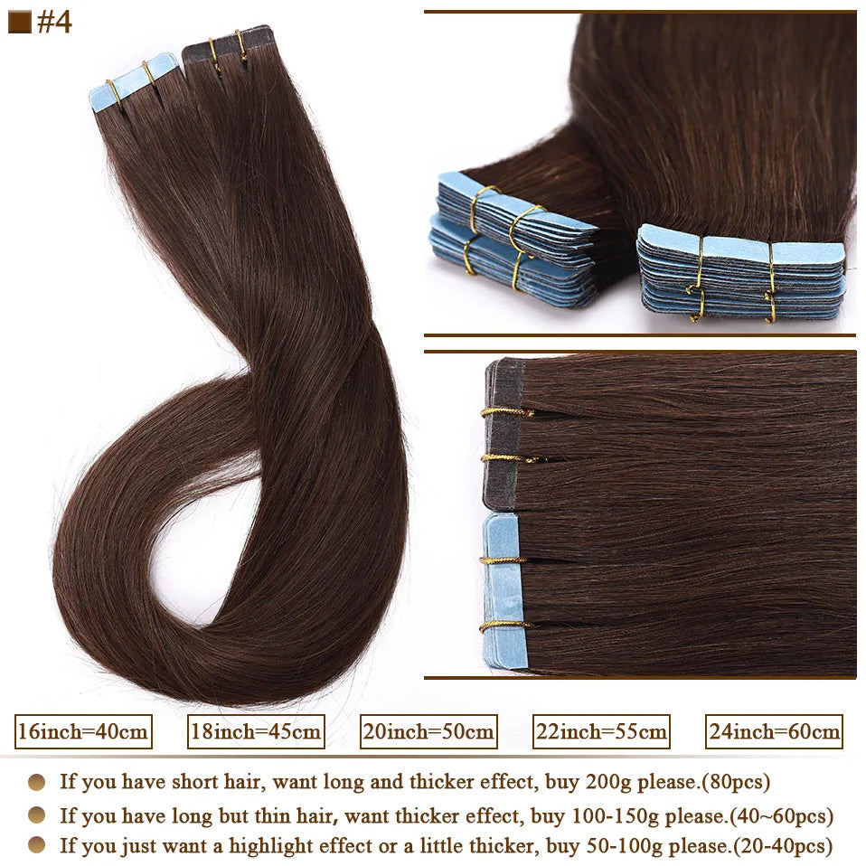 S-noilite Tape In Human Hair Extensions 2.5g/pc Straight Glue In Real Hair Extensions Human Hair Seamless Invisible Double Sides -