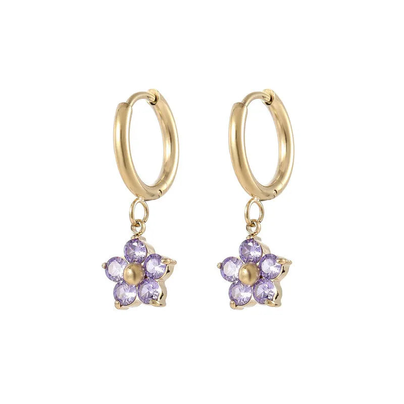 Small Fresh Delicate Diamond Flower Earrings -