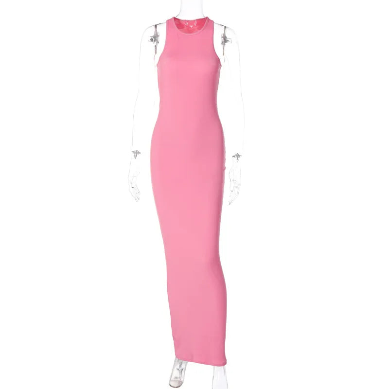 Sleeveless O Neck Bodycon Maxi Dress -