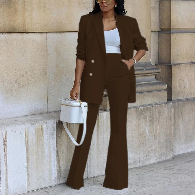 Women's Casual Blazer Wide Leg Suit -
