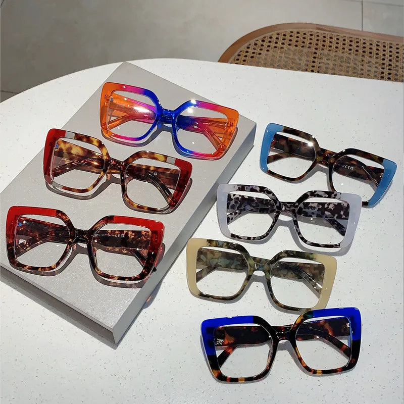 New Personalized Color Blocking square Frame Glasses -