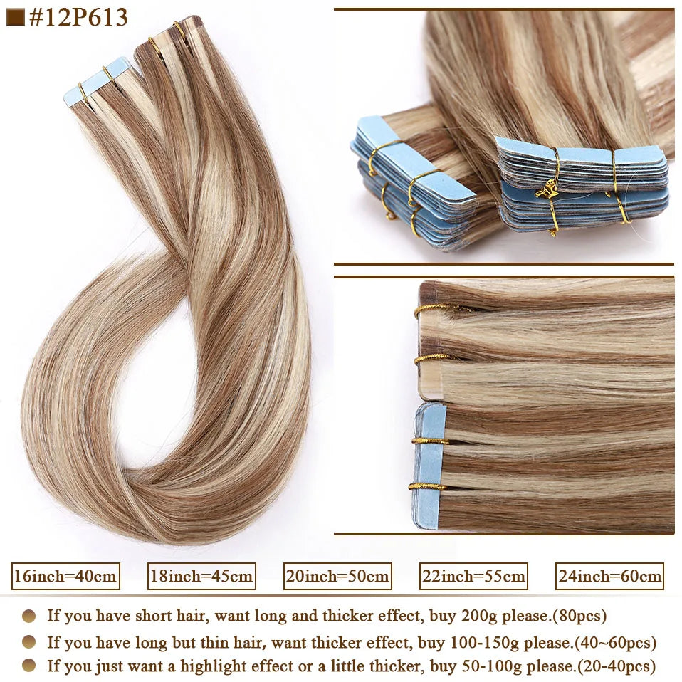 S-noilite Tape In Human Hair Extensions 2.5g/pc Straight Glue In Real Hair Extensions Human Hair Seamless Invisible Double Sides -