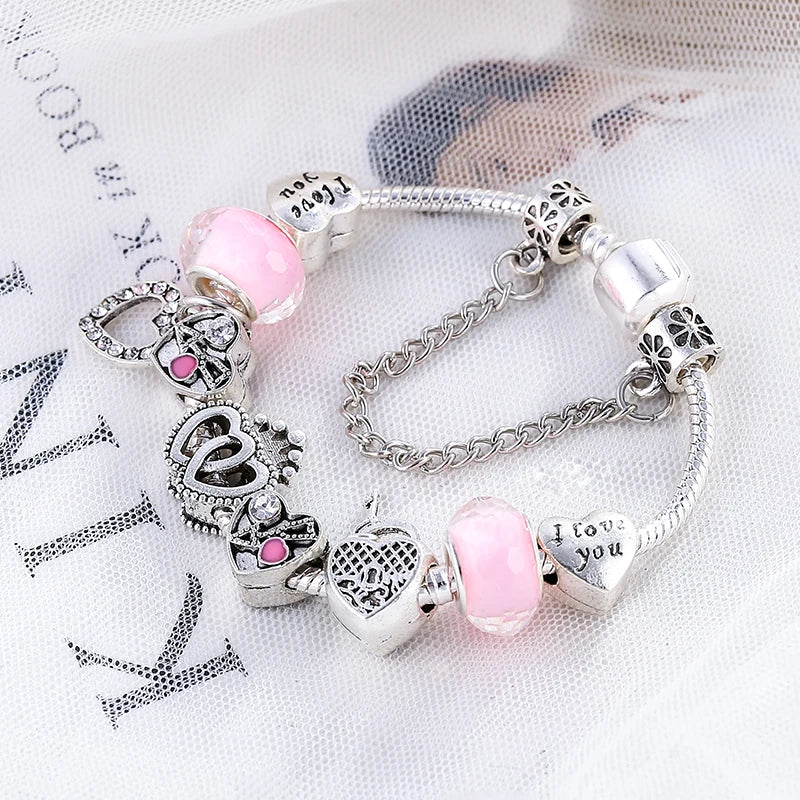 Pink Heart To Heart Beads Charm Bracelets -