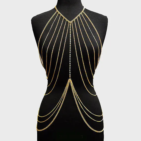 Multilayer Women Body Chain Harness Female Chest Chain Shiny Sexy Accessories Fashion Waist Jewelry Body Decoration -