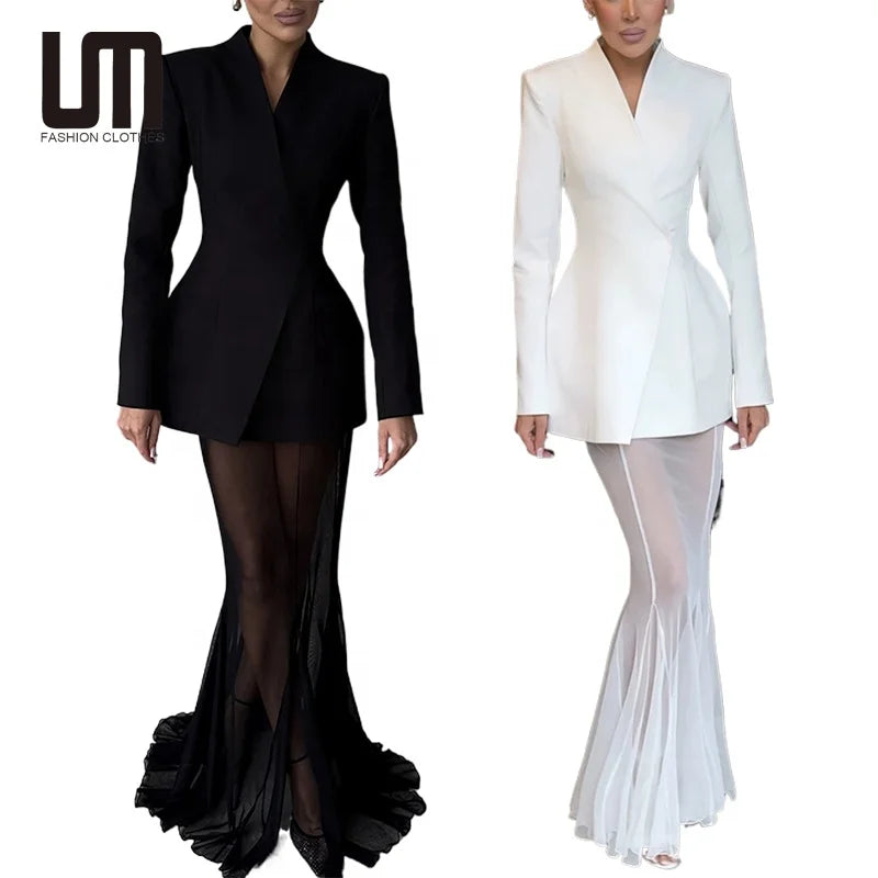 Women's Elegant Solid Blazer Skirt Set -