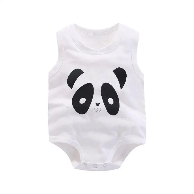 Keep your baby boy cool and comfy with this cotton sleeveles outfit featuring adorable cartoon bodysuit pajamas perfect for playtime and sleep! -