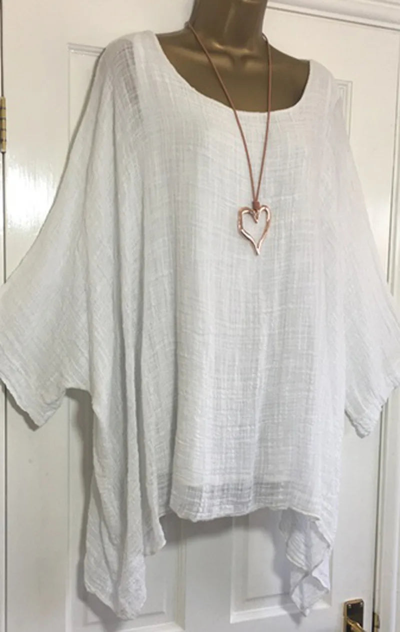 Cotton Linen Round Neck Shirt -