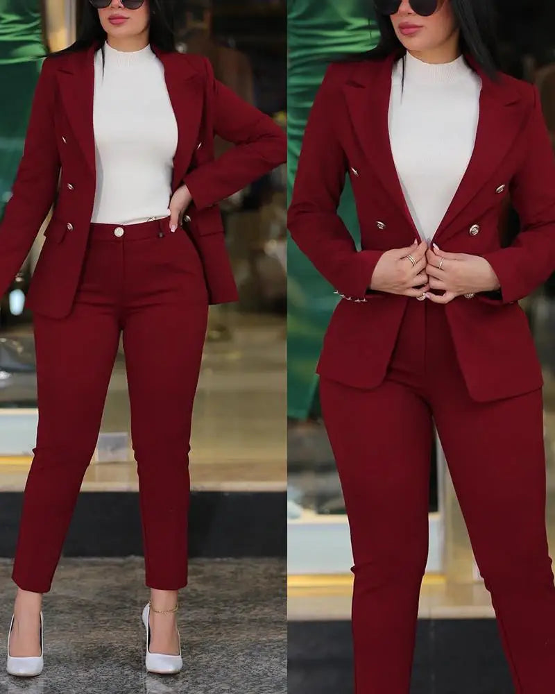 Casual Suits for Women - Slim Fit Double Breasted 2 Piece Set -