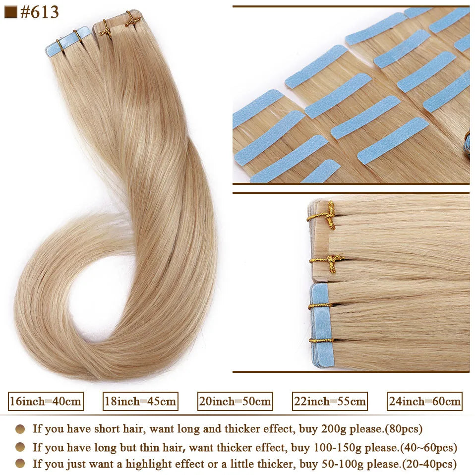 S-noilite Tape In Human Hair Extensions 2.5g/pc Straight Glue In Real Hair Extensions Human Hair Seamless Invisible Double Sides -