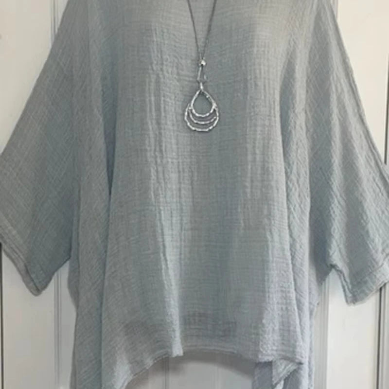 Cotton Linen Round Neck Shirt -
