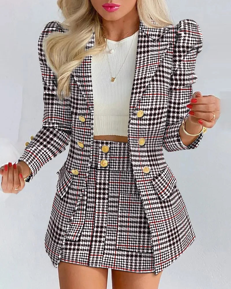 Women Formal Long Sleeve Blazers & Skirt Set -