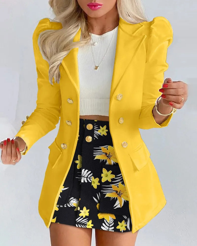 Women Formal Long Sleeve Blazers & Skirt Set -