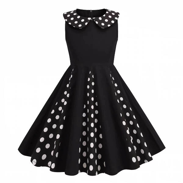 Hong Kong Style Retro Girl Western Style Polka Dot Short Sleeve Fashion Performance Costume Kids Cute Big Swing Dress European and American Summer -