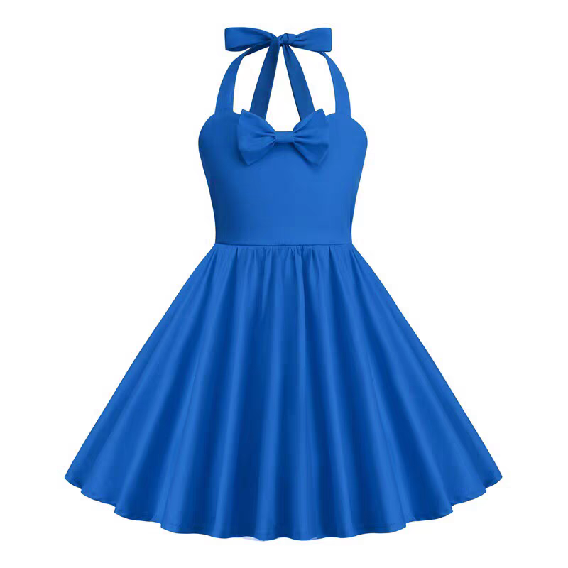 Hong Kong Style Retro Girl Western Style Polka Dot Short Sleeve Fashion Performance Costume Kids Cute Big Swing Dress European and American Summer -