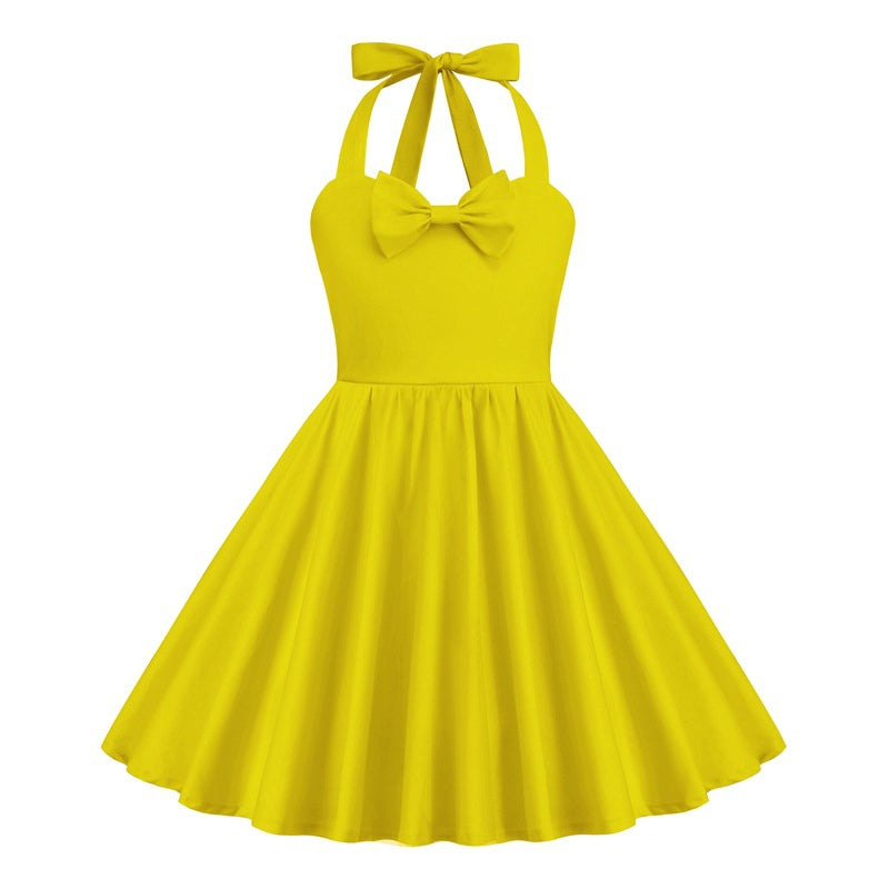 Hong Kong Style Retro Girl Western Style Polka Dot Short Sleeve Fashion Performance Costume Kids Cute Big Swing Dress European and American Summer -