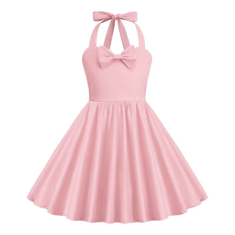 Hong Kong Style Retro Girl Western Style Polka Dot Short Sleeve Fashion Performance Costume Kids Cute Big Swing Dress European and American Summer -