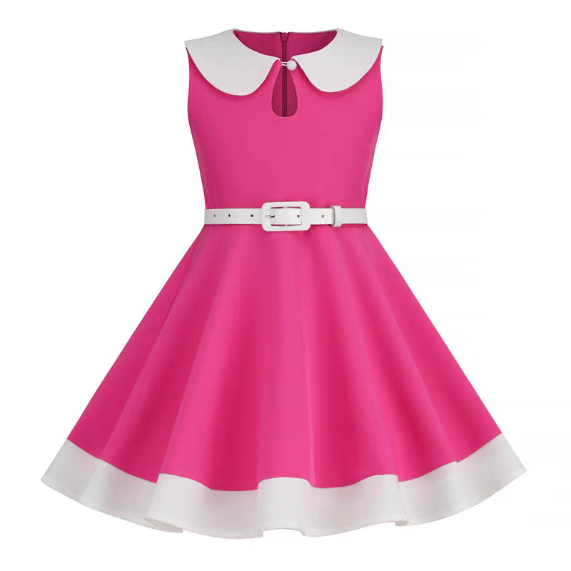 Hong Kong Style Retro Girl Western Style Polka Dot Short Sleeve Fashion Performance Costume Kids Cute Big Swing Dress European and American Summer -