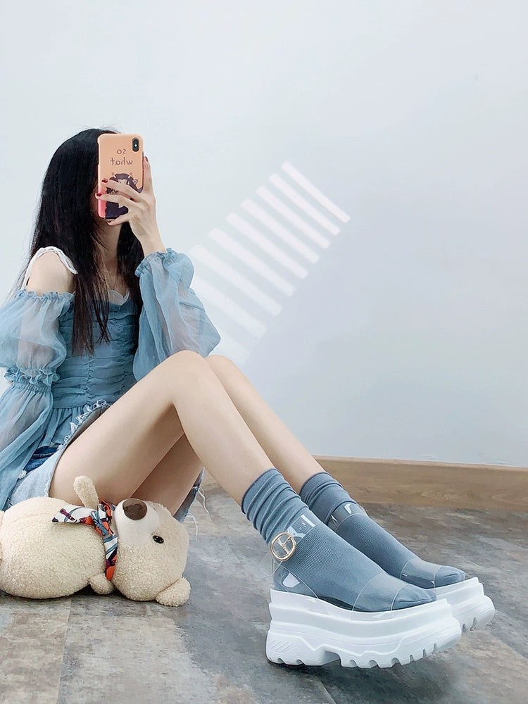 European Station 2025 Summer New Arrival Transparent Height Increasing Sandals Female Online Influencer Thick Sole Strap Platform Shoes Small Size Flats Sandals -