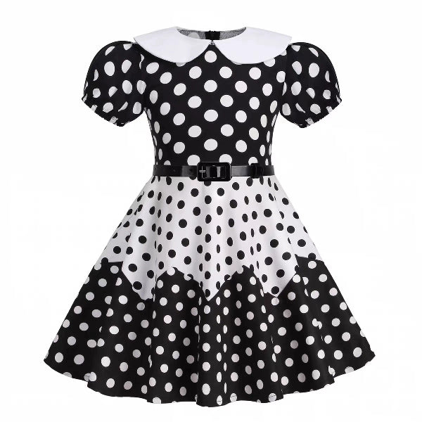 Hong Kong Style Retro Girl Western Style Polka Dot Short Sleeve Fashion Performance Costume Kids Cute Big Swing Dress European and American Summer -
